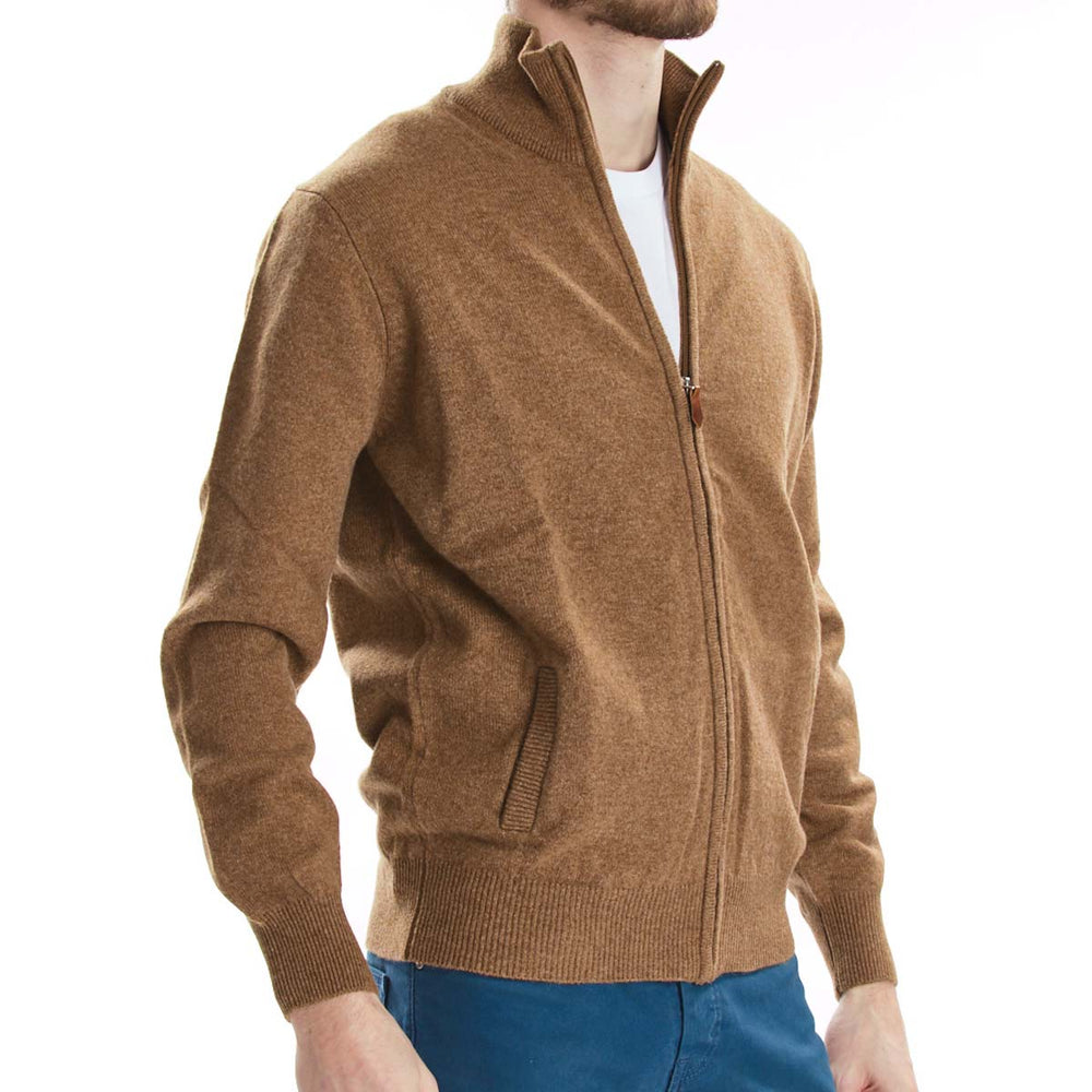 Lana d'agnello cardigan con zip - Driftwood