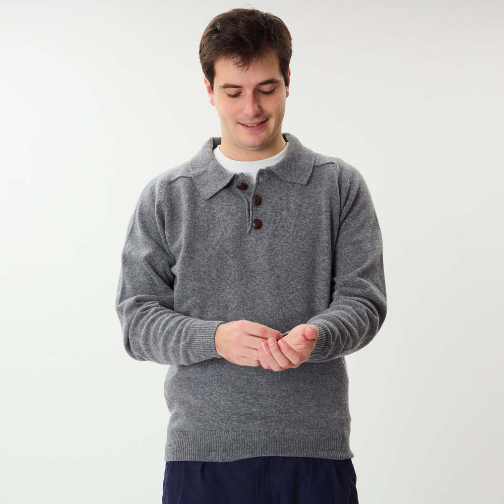 Lambswool polo sweater - Grey Mix