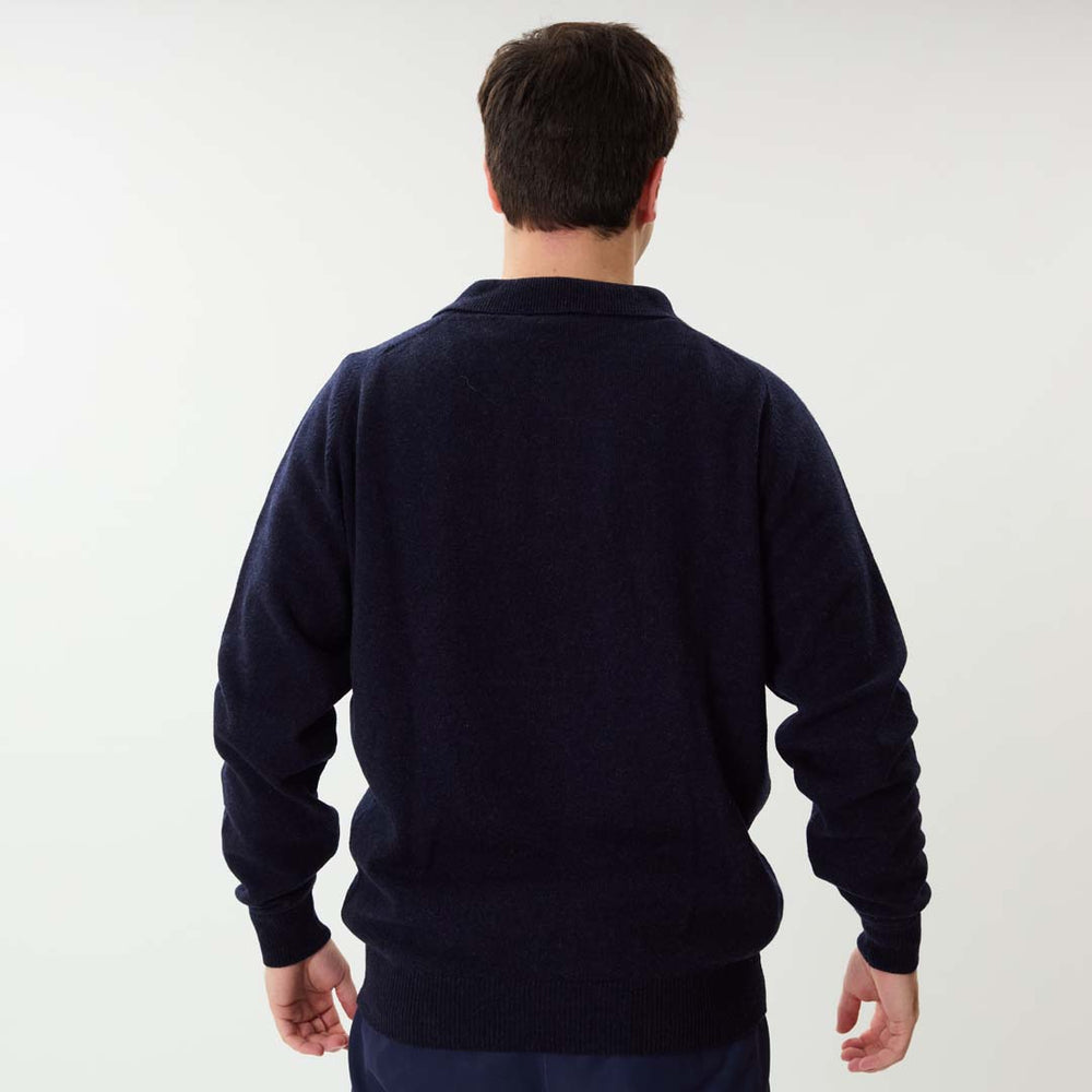 Lammwolle Polopullover - Indigo Melange