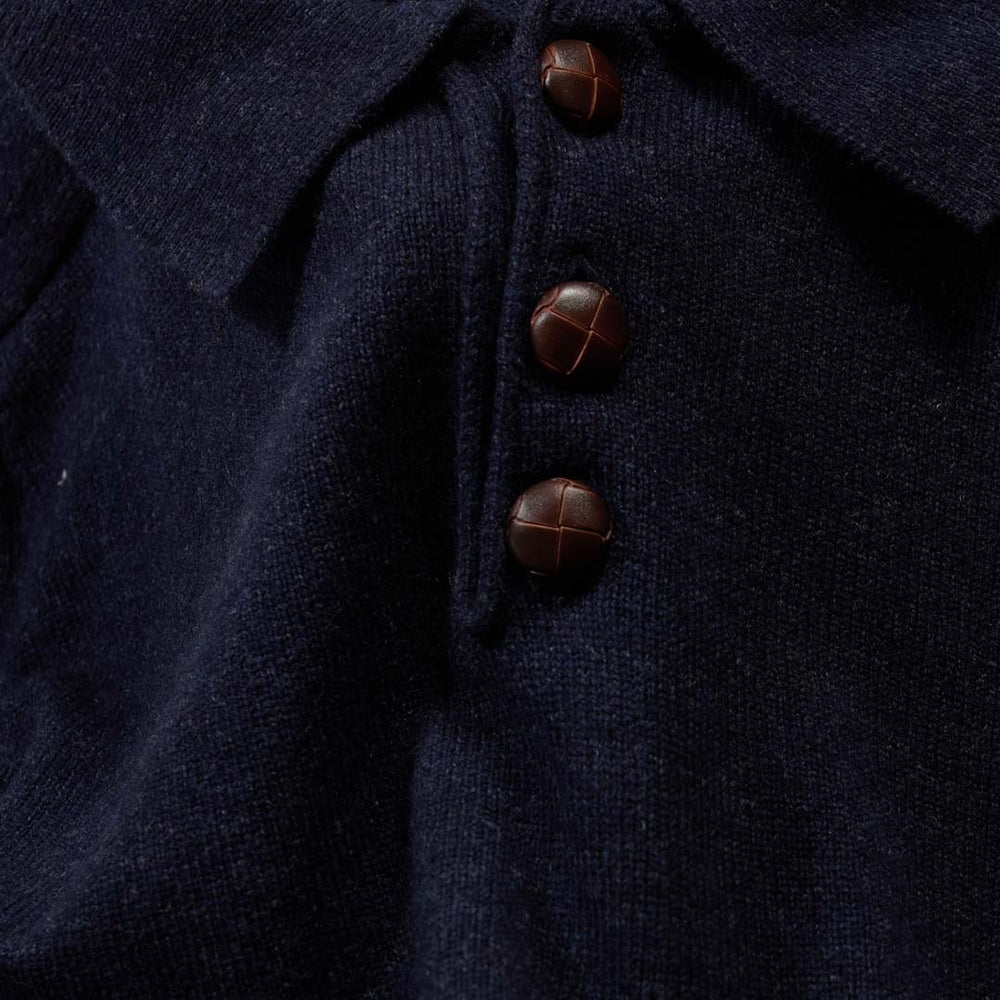 Lammwolle Polopullover - Indigo Melange