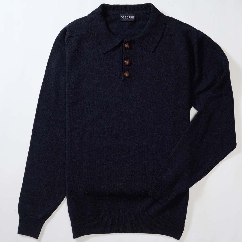 Lammwolle Polopullover - Indigo Melange