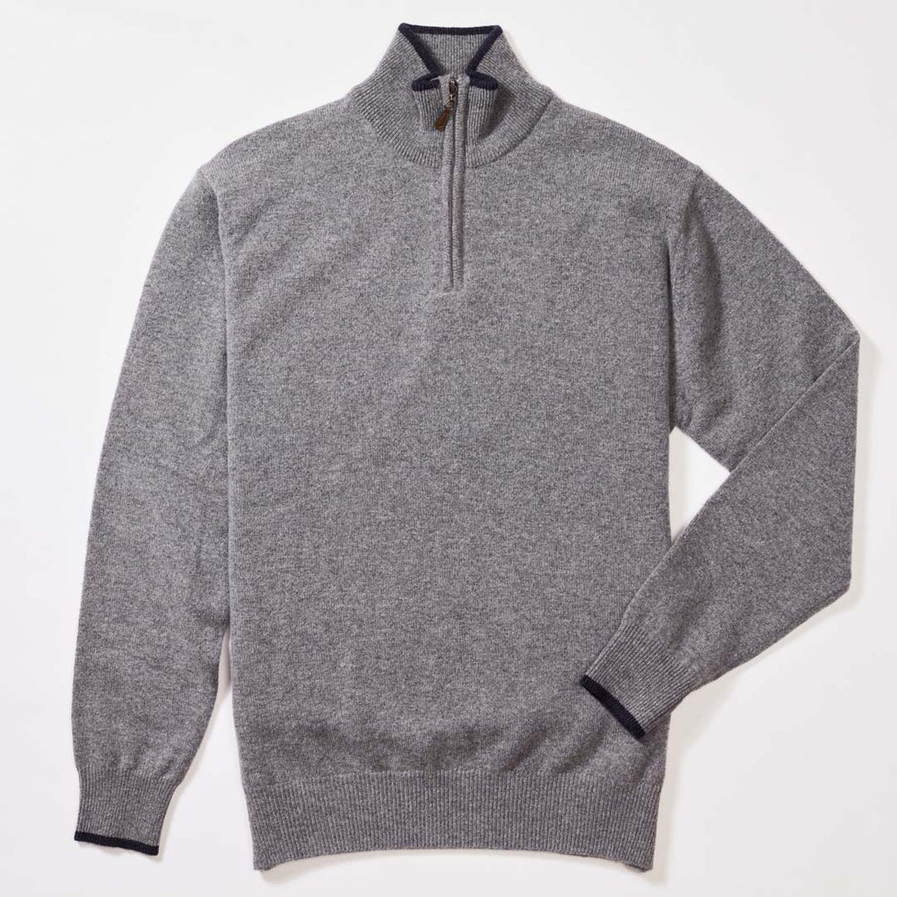 Lambswool quarter zip - Grey Mix/Indigo Melange