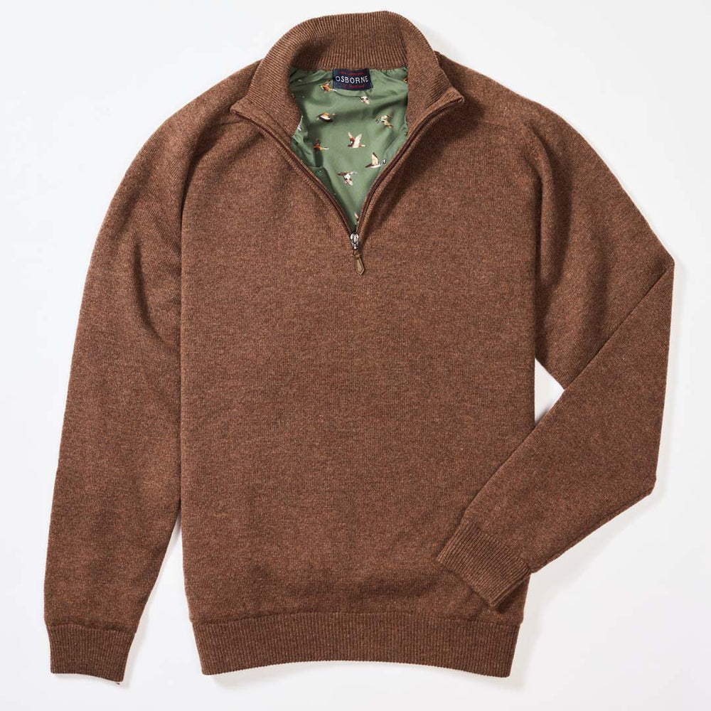 Lambswool windstopper quarter zip - Tobacco - Duck lining