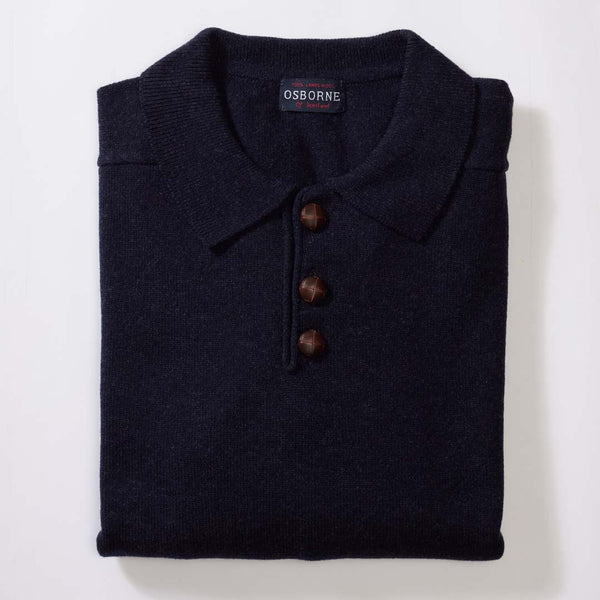 Lammwolle Polopullover - Indigo Melange